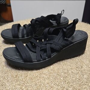 Skechers Black Wedge Sandals